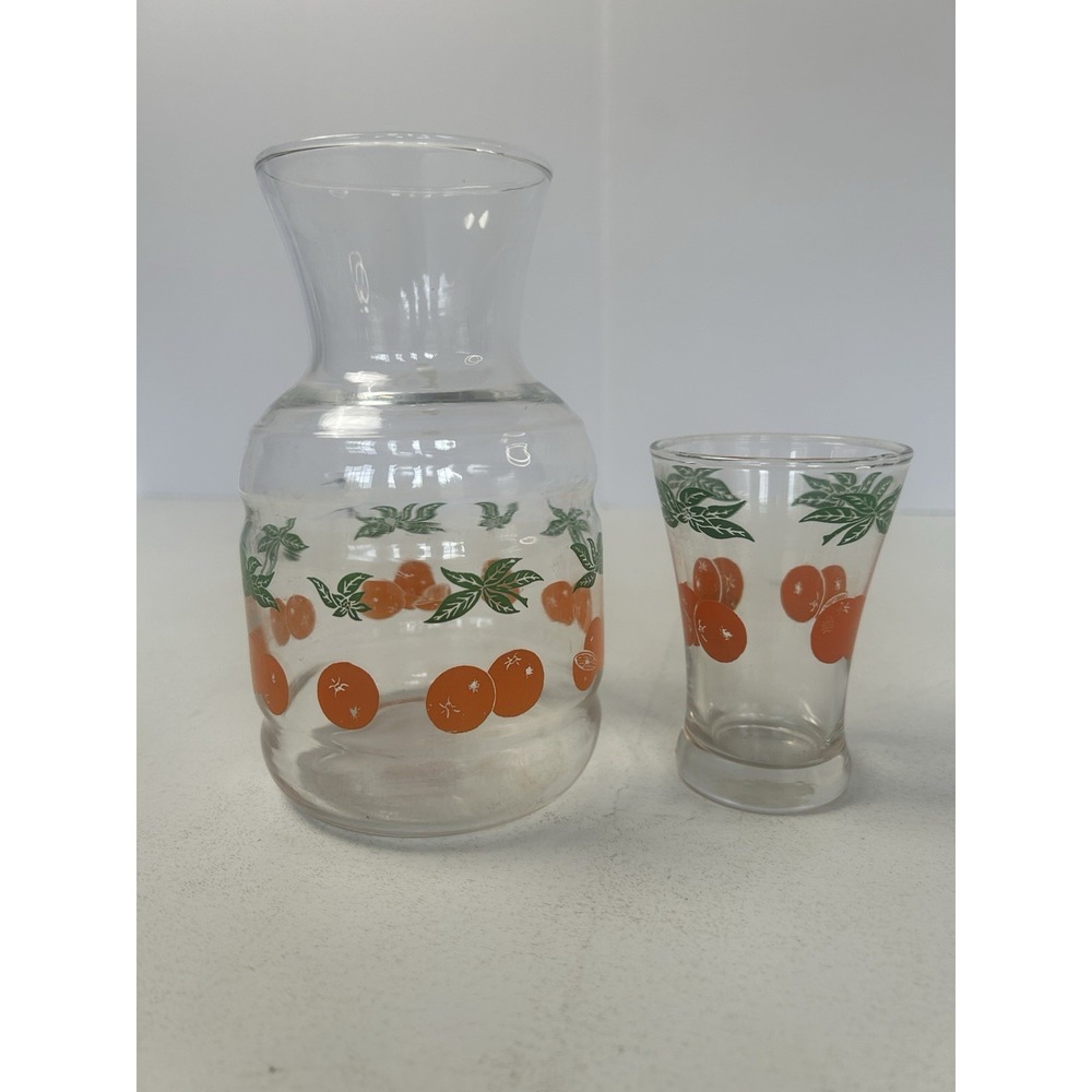 Vintage Anchor Hocking Orange Juice Glass & Juice Carafe